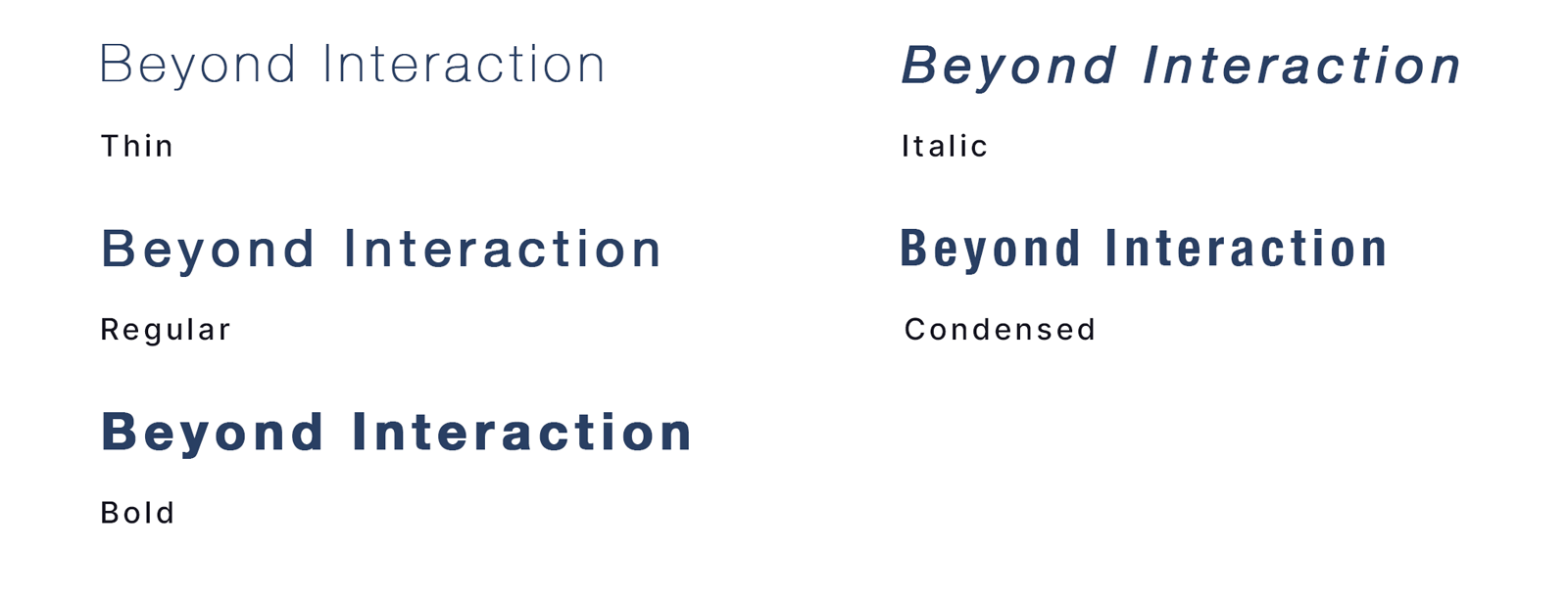Thin, Regular, Bold, Italic und Condensed